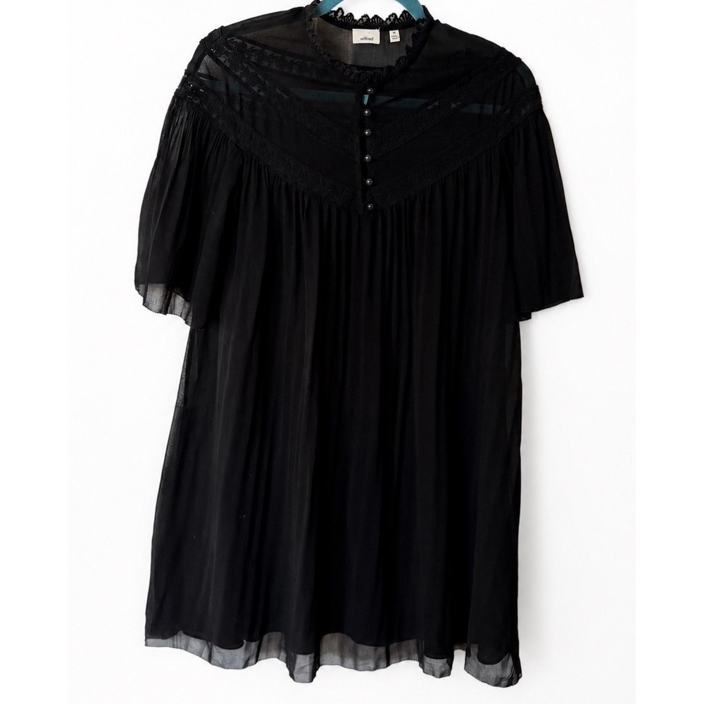 Aritzia Black Sheer Lace Yoke Short Sleeve Blouse